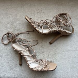 Schutz Heyde Tan Leather Strappy Heeled Sandals Women 8 B Neutral Gladiator